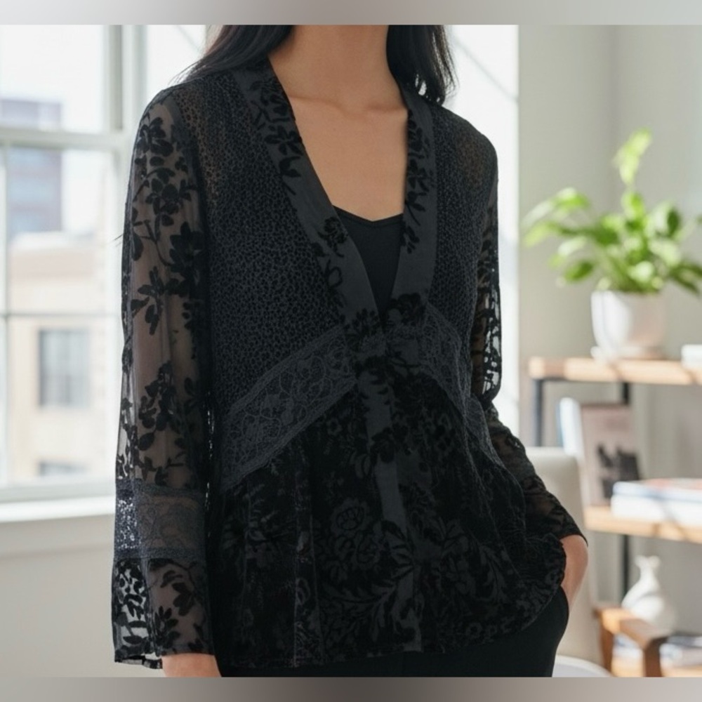 Chico's Sheer Black Floral Blouse